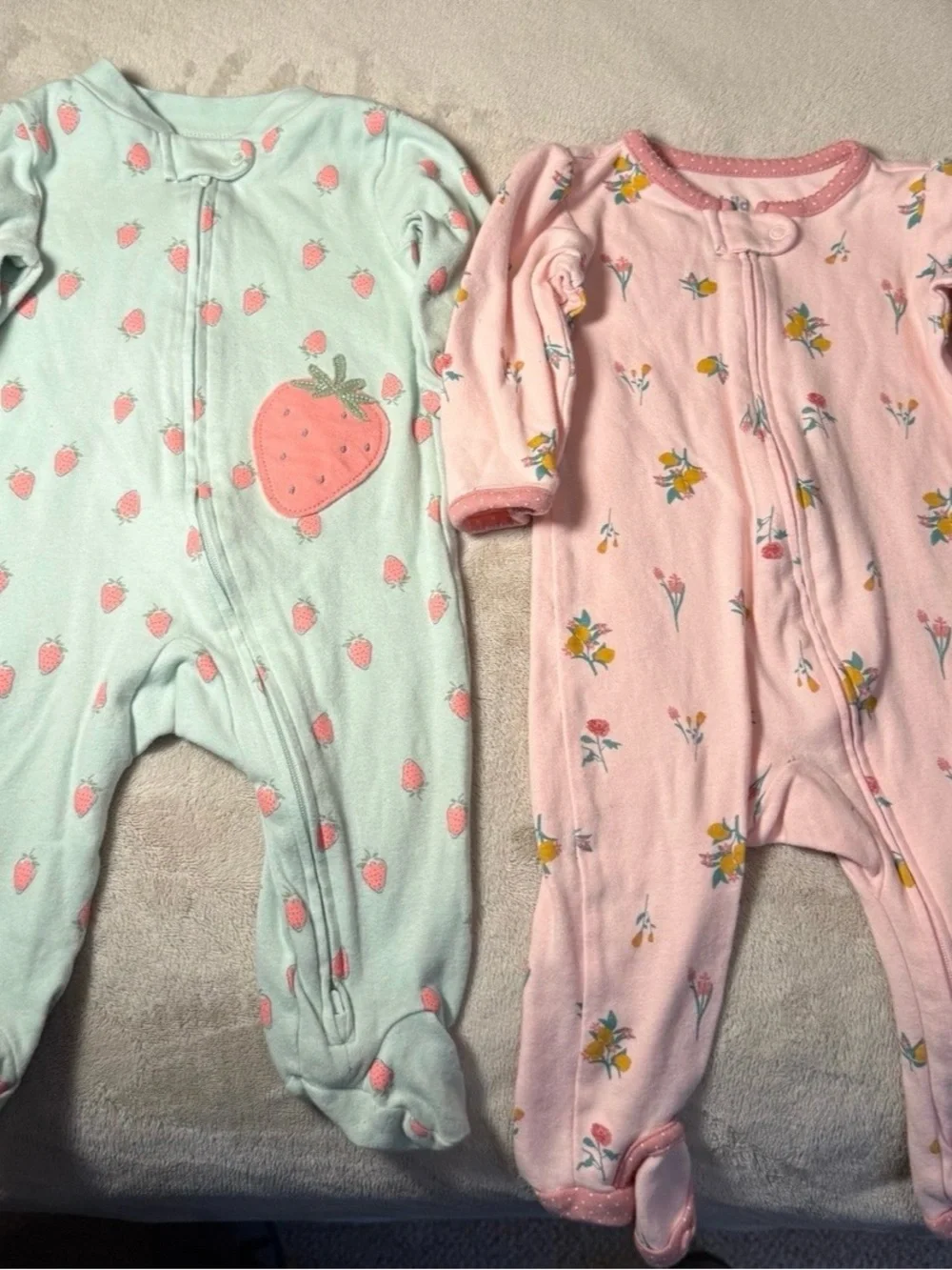 Carter's Mint Strawberry & Pink Floral Footed One-Pieces